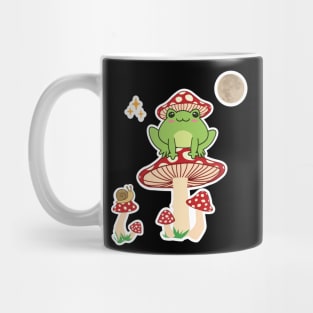 Kiki The Frog, Cute frog with a hat mushroom on a mushroom in the forest -Sticker style- Mug